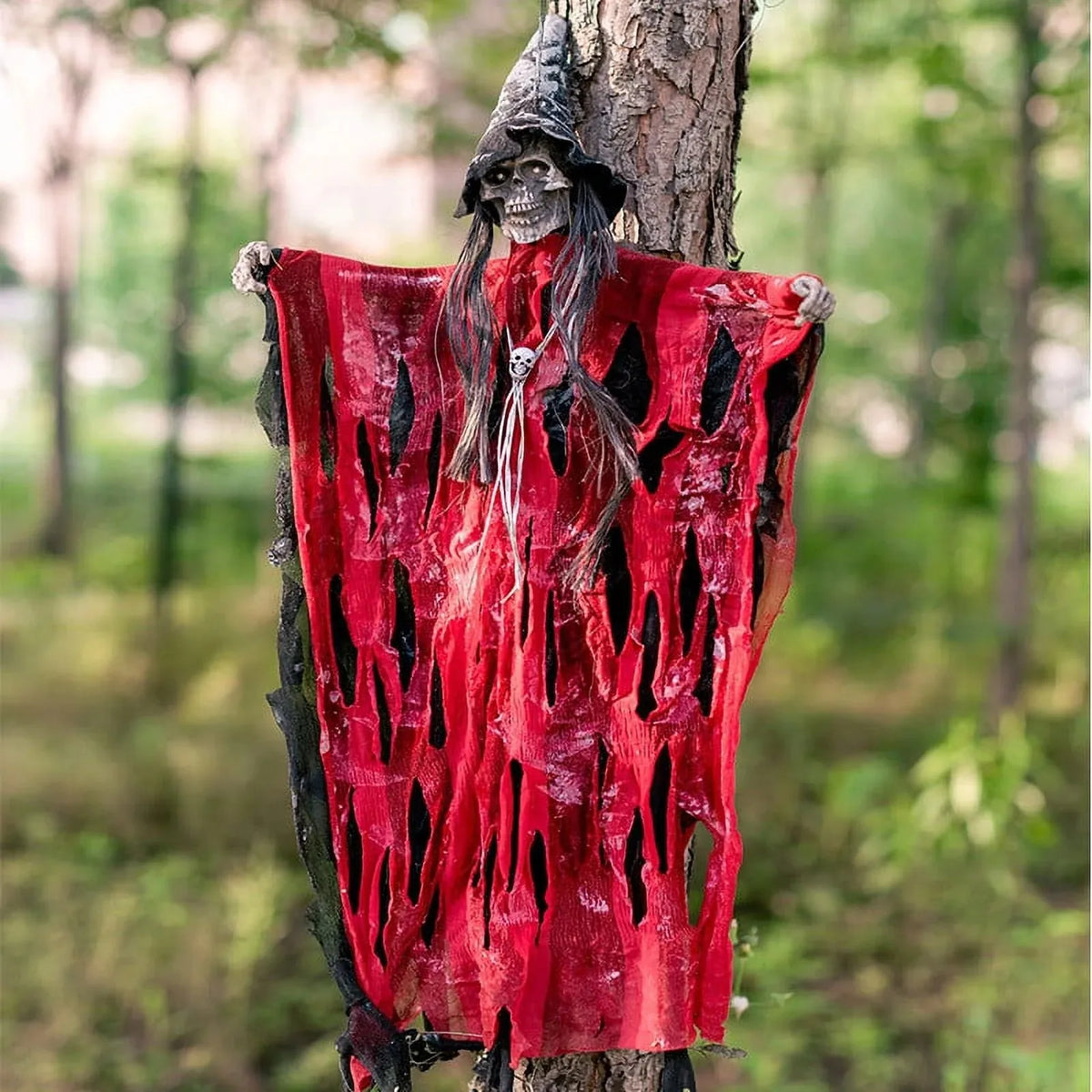 Halloween Sound Activated Hanging Ghost Prop LED Light Up Talking Skeleton Witch Decor Scary Doll For Horror Party Scene