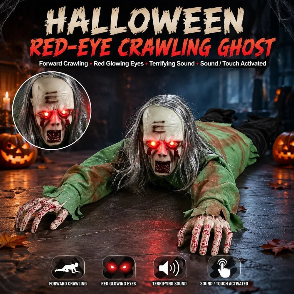 Halloween Crawling Zombie Scary Haunted House Decor Prop Motion Sensor Activated Sound Light Effects Horror Scene Setup