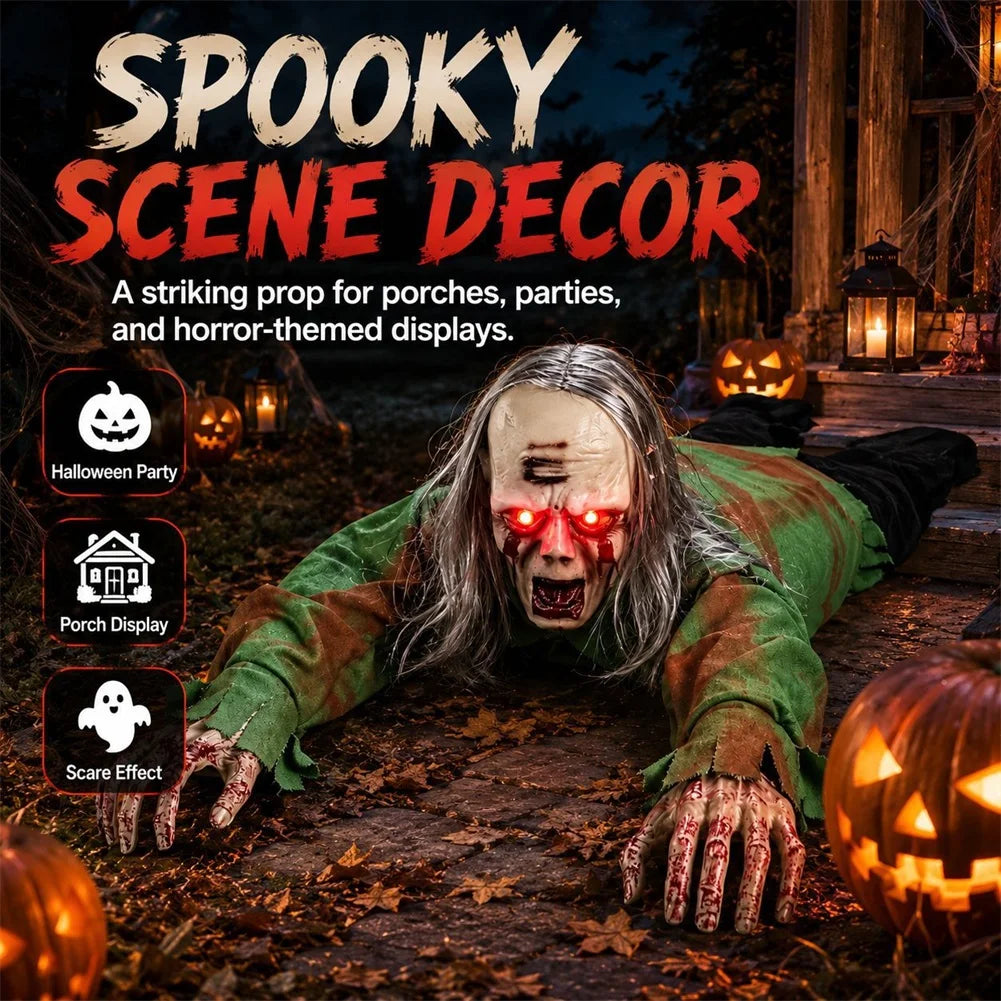 Halloween Crawling Zombie Scary Haunted House Decor Prop Motion Sensor Activated Sound Light Effects Horror Scene Setup
