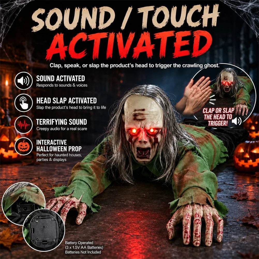 Halloween Crawling Zombie Scary Haunted House Decor Prop Motion Sensor Activated Sound Light Effects Horror Scene Setup