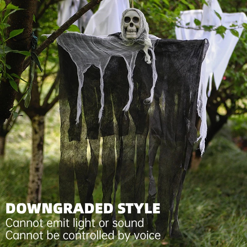 Halloween Sound Activated Hanging Ghost Prop LED Light Up Talking Skeleton Witch Decor Scary Doll For Horror Party Scene
