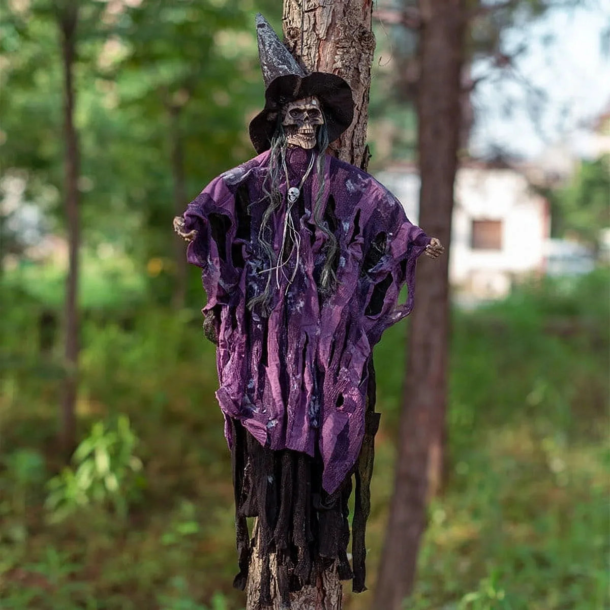 Halloween Sound Activated Hanging Ghost Prop LED Light Up Talking Skeleton Witch Decor Scary Doll For Horror Party Scene