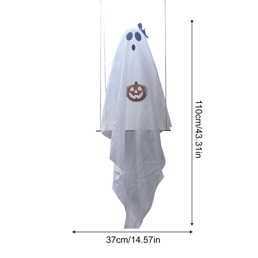 Halloween Ghost Holding Pumpkin Swing Ornament Hanging Swing Ghost Decorations Lighted Trick or Treat Ghosts Hanging Door Decor